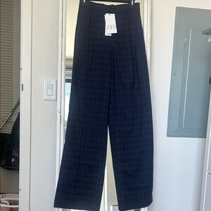 NWT Zara Blue Francoise Plaid Trousers